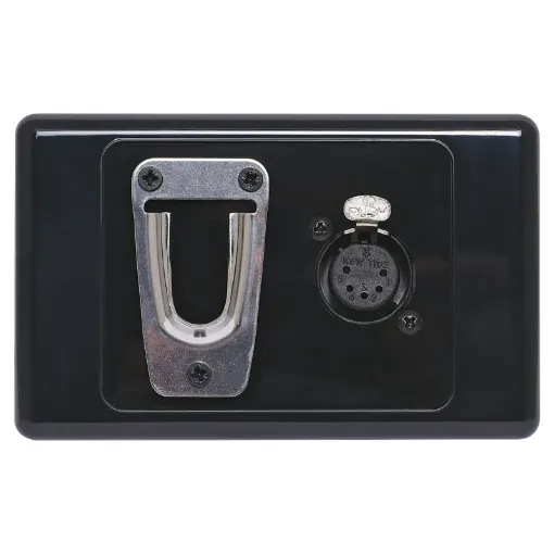 This 5 Pin XLR wall plate is fitted with a clip for holding supermarket style microphones (C0325 & C0326).