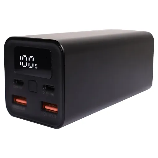 This 20,000mAh battery bank offers high output Power Delivery (PD) allowing users the ablity to charge a range of devices. It features an aluminium casing with power capacity LCD readout. Dual USB type A outputs as well as dual USB C PD outputs.