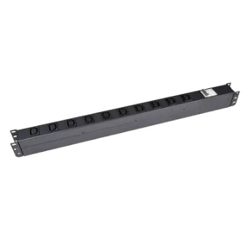 10 Outlet Vertical Power Rail (10A IEC C13) with 6KA C-Curve Circuit Breaker. Integrated 2m power cord (10A IEC C14) 0RU. Colour Black.