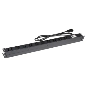 10 Outlet Vertical Power Rail (10A IEC C20) with 6KA C-Curve Circuit Breaker. Integrated 2m power cord (10A IEC C20) 0RU. Colour Black.