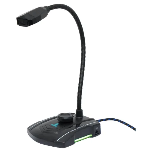 This omnidirectional microphone provides quality audio for gaming streams, YouTube recording and video calls. It features an adjustable gooseneck in a paging console style desktop case.