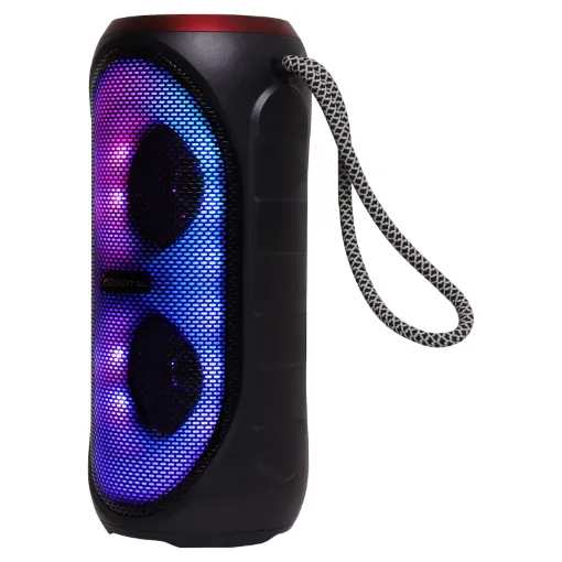 This True Wireless Stereo (TWS) equipped bluetooth speaker provides tunes where ever you travel. It features dual 2” full range drivers and bottom mount bass driver for a full rich sound. FM tuner inbuilt.