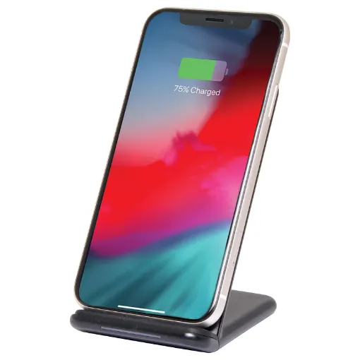 This 15W wireless phone charger stand is ideal for home or office.