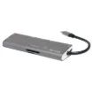 A compact hub providing connection for an external monitor via HDMI up to 4K @ 30Hz. Connects to USB type C devices and provides connection for external peripherals via 3 x USB 3.0 ports, SD card slot, Micro SD card slot, gigabit wired ethernet port and external monitor connection via HDMI.