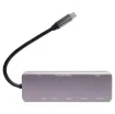 A compact hub providing connection for an external monitor via HDMI up to 4K @ 30Hz. Connects to USB type C devices and provides connection for external peripherals via 3 x USB 3.0 ports, 2 x Type-C ports, SD card slot, Micro SD card slot and external monitor connection via HDMI.
