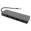 This handy hub features USB C connection to your laptop and provides 4 x USB 3.0 type A ports, USB C port, 2 x HDMI ports, SD/microSD card slot, 3.5mm headphone out, wired gigabit ethernet interface and VGA connection.