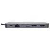 This handy hub features USB C connection to your laptop and provides 4 x USB 3.0 type A ports, USB C port, 2 x HDMI ports, SD/microSD card slot, 3.5mm headphone out, wired gigabit ethernet interface and VGA connection.
