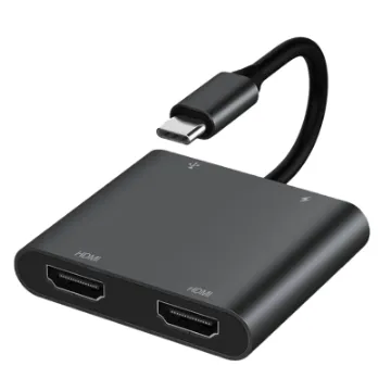 This handy hub features USB C connection to your laptop and provides 2 x HDMI 4K ports, 1 x USB C port and 1 x USB A port. Provides PD pass through charging up to 100W.