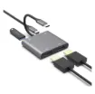 This handy hub features USB C connection to your laptop and provides 2 x HDMI 4K ports, 1 x USB C port and 1 x USB A port. Provides PD pass through charging up to 100W.