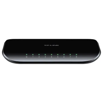 This high speed TP-Link 10/100/1000Mbps ethernet switch will allows up to 8 computers to be connected together. Further computers may be added by daisy-chaining more switches together. Plugpack included.