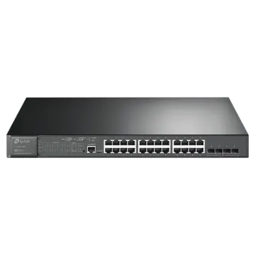 This JetStream 28-Port Gigabit managed switch has 24 ports supporting 802.3at/af-compliant PoE+.  Designed to use a single Ethernet cable for both data and power transmission, it offers flexible deployment for PoE-supported devices such as wireless access points, IP cameras, and IP phones, lowering infrastructure costs for small businesses.