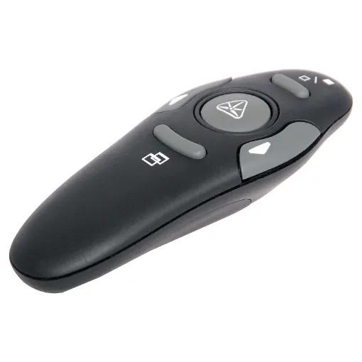 This ergonomic presentation controller replicates the four control buttons of Microsoft PowerPoint.