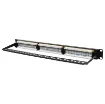 This 1RU panel is fitted with 24 RJ45 Keystone jack ports and features numbered outlets for easy identification. Black finish.  Includes rear cable support bar.