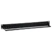 This 1RU panel is fitted with 24 RJ45 "back to back" coupler ports for tool free cable termination. Port numbers fields can be written on and fitted securely behind a clear lexan. Black finish. Includes rear cable support bar with earthing strap.