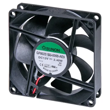 Sunon GF80251B3-000U-AE9.  A 12V DC 80mm Sunon Ball Bearing Waterproof Cooling Fan with thermoplastic frame. IP68 rated fan.