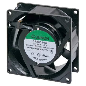 Sunon SF23080A-2083HSL.GN. A 240V AC 80mm Sunon Sleeve Bearing Cooling Fan with die cast aluminium frame.