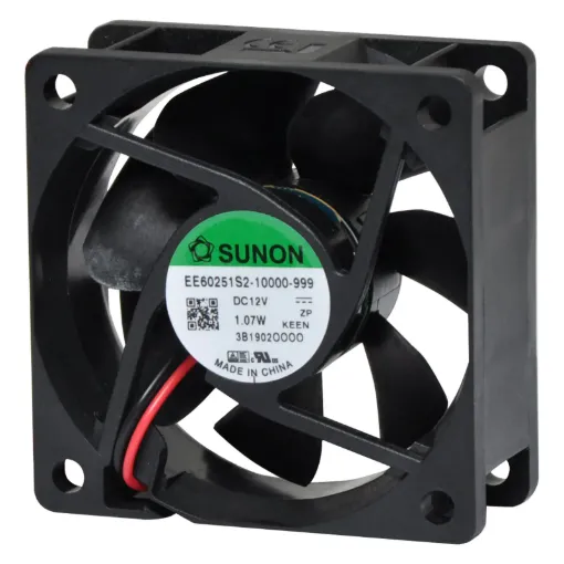 Sunon EE60251S2-000U-999. A 12V DC 60mm Sunon Sleeve Bearing Cooling Fan with thermoplastic frame.