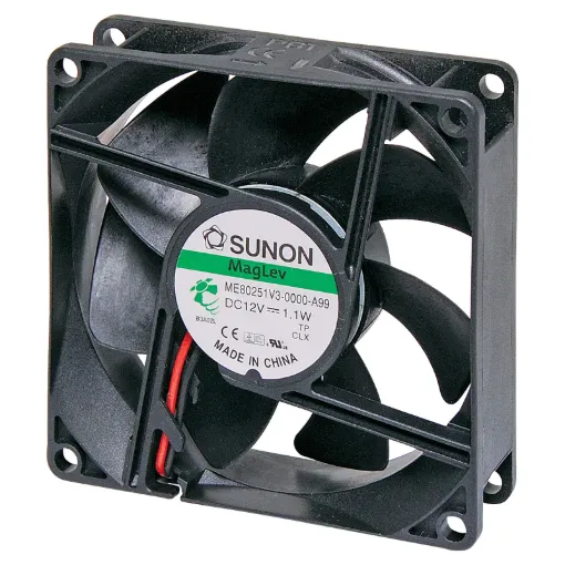 Sunon MF80251V3-1000U-A99. A 12V DC 80mm Sunon Maglev/Vapo Bearing Cooling Fan with thermoplastic frame.