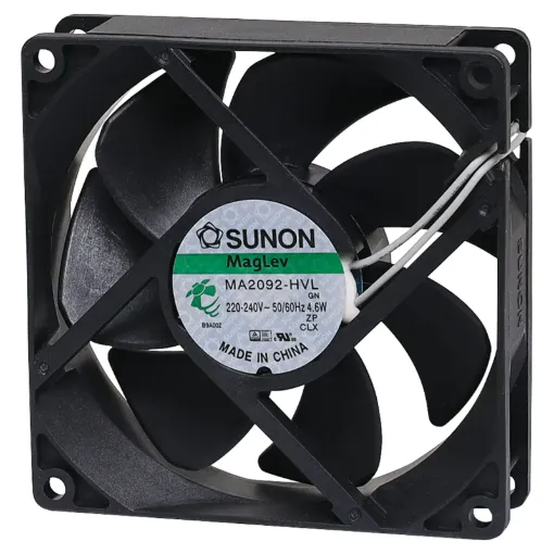 Sunon MA2092-HVL. A 240V AC 92mm Sunon Maglev/Vapo Bearing Cooling Fan with thermoplastic frame.