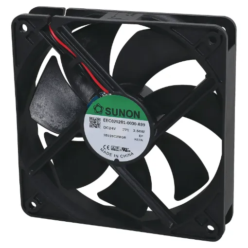 Sunon EEC0252B1-000U-A99. A 24V DC 120mm Sunon Ball Bearing Cooling Fan with thermoplastic frame.