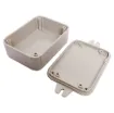 This range of low cost ABS enclosures include mounting ears for surface mounting. In addition, they include a shallow recess on the base and lid to house a membrane or lexan panel. Moulded mounting posts are included in both the base and lid for securing