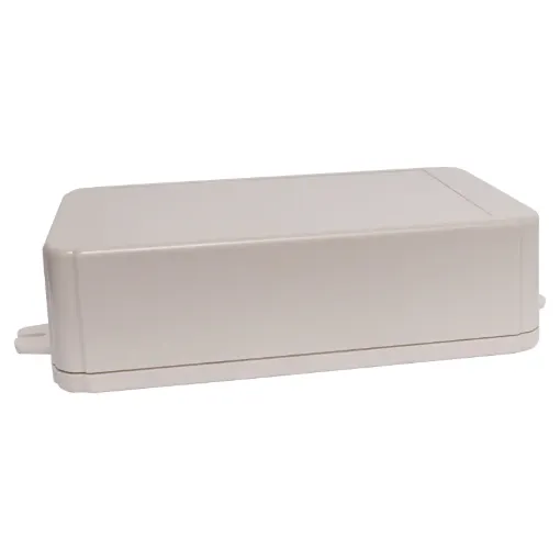 This range of low cost ABS enclosures include mounting ears for surface mounting. In addition, they include a shallow recess on the base and lid to house a membrane or lexan panel. Moulded mounting posts are included in both the base and lid for securing