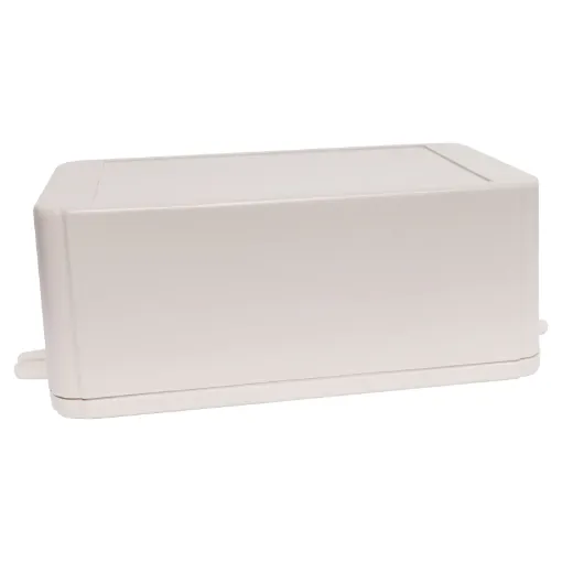 This range of low cost 
ABS enclosures include mounting ears for surface mounting. In addition, they include a shallow recess on the base and lid to house a membrane or lexan panel. Moulded mounting posts are included in both the base and lid for securin