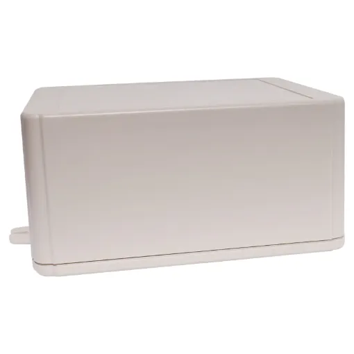 This range of low cost 
ABS enclosures include mounting ears for surface mounting. In addition, they include a shallow recess on the base and lid to house a membrane or lexan panel. Moulded mounting posts are included in both the base and lid for securin