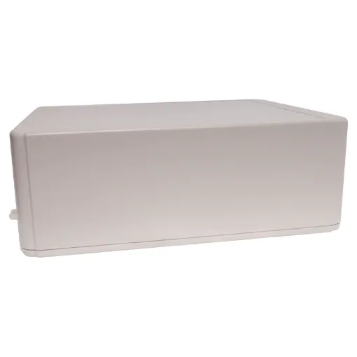 This range of low cost 
ABS enclosures include mounting ears for surface mounting. In addition, they include a shallow recess on the base and lid to house a membrane or lexan panel. Moulded mounting posts are included in both the base and lid for securin