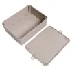 This range of low cost 
ABS enclosures include mounting ears for surface mounting. In addition, they include a shallow recess on the base and lid to house a membrane or lexan panel. Moulded mounting posts are included in both the base and lid for securin