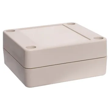 A compact 65x60x28mm sealed box enclosure fitted with solid grey lid. Manufactured by Ritec. Supplied with neoprene lid sealing gasket. With the seal installed, these enclosures meet IP65 dust and hose proof standard. PCB mounting points are moulded into the enclosure base.