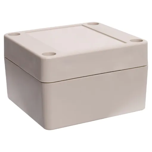 Supplied with neoprene lid sealing gasket. With the seal installed, these enclosures meet IP65 dust and hose proof standard. Supplied with a solid light grey lid (also available with a transparent lid, see H 0320). PCB mounting points are moulded into the