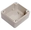 Supplied with neoprene lid sealing gasket. With the seal installed, these enclosures meet IP65 dust and hose proof standard. Supplied with a solid light grey lid (also available with a transparent lid, see H 0320). PCB mounting points are moulded into the