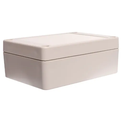 Supplied with neoprene lid sealing gasket. With the seal installed, these enclosures meet IP65 dust and hose proof standard. Supplied with a solid light grey lid (also available with a transparent lid, see H 0321). PCB mounting points are moulded into the