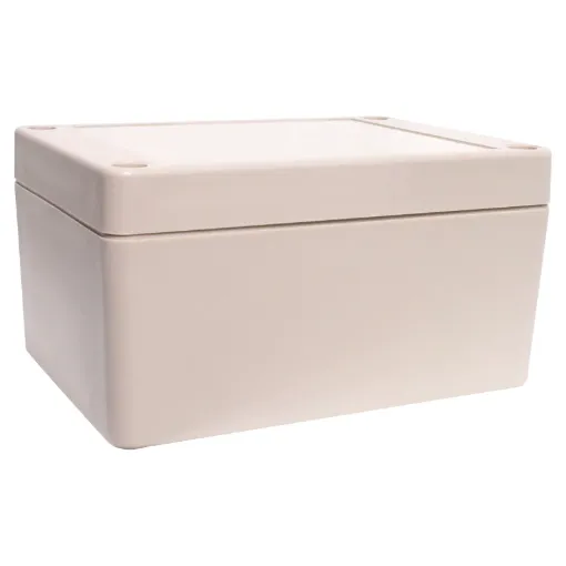 Supplied with neoprene lid sealing gasket. With the seal installed, these enclosures meet IP65 dust and hose proof standard. Supplied with a solid light grey lid (also available with a transparent lid, see H 0323). PCB mounting points are moulded into the