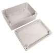 Supplied with neoprene lid sealing gasket. With the seal installed, these enclosures meet IP65 dust and hose proof standard. Supplied with a solid light grey lid (also available with a transparent lid, see H 0324). PCB mounting points are moulded into the