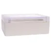 Supplied with neoprene lid sealing gasket. With the seal installed, these enclosures meet IP65 dust and hose proof standard. Supplied with a transparent lid (available with a solid grey lid, see H0301). PCB mounting points are moulded into the enclosure b