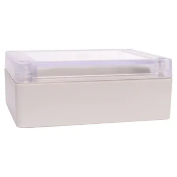 Supplied with neoprene lid sealing gasket. With the seal installed, these enclosures meet IP65 dust and hose proof standard. Supplied with a transparent lid (available with a solid grey lid, see H0301). PCB mounting points are moulded into the enclosure b