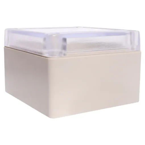 Supplied with neoprene lid sealing gasket. With the seal installed, these enclosures meet IP65 dust and hose proof standard. Supplied with a transparent lid (available with a solid grey lid, see H0302). PCB mounting points are moulded into the enclosure b