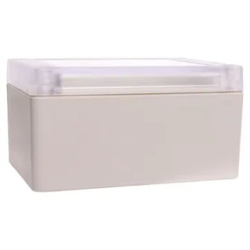 Supplied with neoprene lid sealing gasket. With the seal installed, these enclosures meet IP65 dust and hose proof standard. Supplied with a transparent lid (available with a solid grey lid, see H0303). PCB mounting points are moulded into the enclosure b