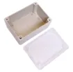 Supplied with neoprene lid sealing gasket. With the seal installed, these enclosures meet IP65 dust and hose proof standard. Supplied with a transparent lid (available with a solid grey lid, see H0303). PCB mounting points are moulded into the enclosure b