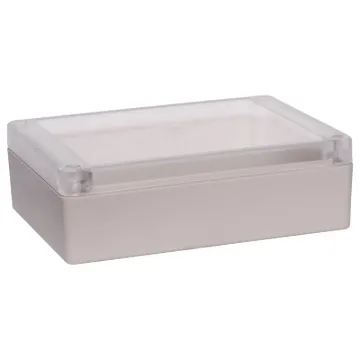 Supplied with neoprene lid sealing gasket. With the seal installed, these enclosures meet IP65 dust and hose proof standard. Supplied with a transparent lid (available with a solid grey lid, see H0305). PCB mounting points are moulded into the enclosure b