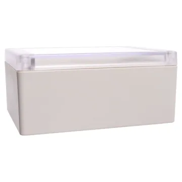 Supplied with neoprene lid sealing gasket. With the seal installed, these enclosures meet IP65 dust and hose proof standard. Supplied with a transparent lid (available with a solid grey lid, see H0307). PCB mounting points are moulded into the enclosure b
