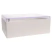 Supplied with neoprene lid sealing gasket. With the seal installed, these enclosures meet IP65 dust and hose proof standard. Supplied with a transparent lid (available with a solid grey lid, see H 0313). PCB mounting points are moulded into the enclosure base.