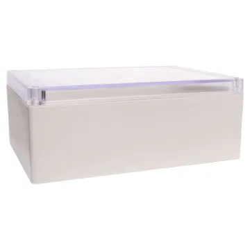 Supplied with neoprene lid sealing gasket. With the seal installed, these enclosures meet IP65 dust and hose proof standard. Supplied with a transparent lid (available with a solid grey lid, see H 0313). PCB mounting points are moulded into the enclosure base.