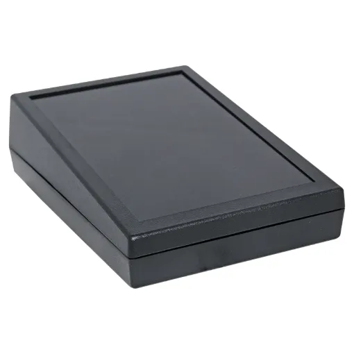 These stylish sloping front desk mount high impact ABS project enclosures are ideal for housing audio or video controllers, security systems, test equipment, control equipment, etc. They can be easily machined to suit custom applications.