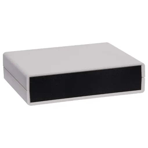 These moulded plastic cases are a two part design with a tongue and groove joint between the top and bottom sections.  This, coupled with the custom front and rear panels, ensures a perfect fit for a very professional finish.
