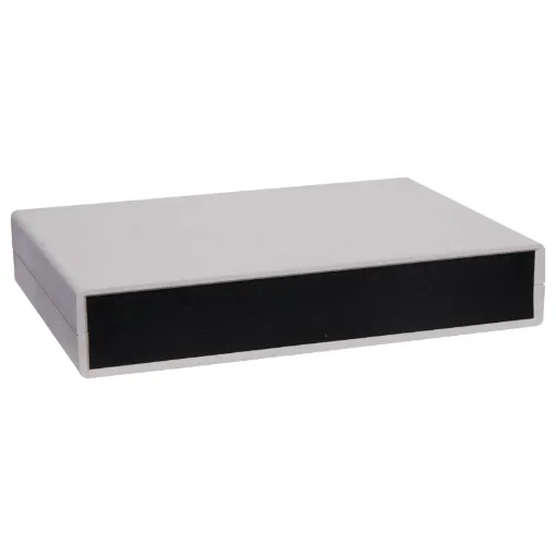 These moulded plastic cases are a two part design with a tongue and groove joint between the top and bottom sections.  This, coupled with the custom front and rear panels, ensures a perfect fit for a very professional finish.