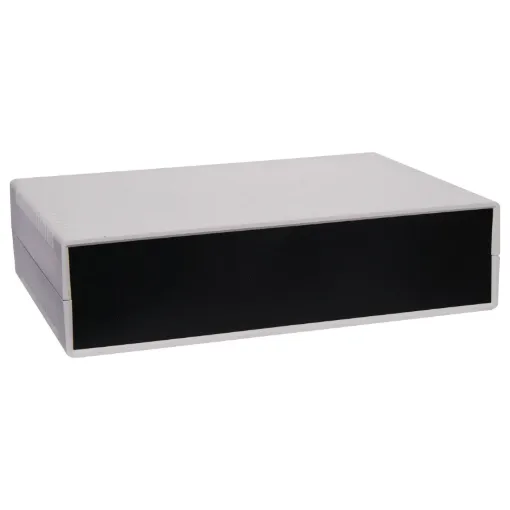 These moulded plastic cases are a two part design with a tongue and groove joint between the top and bottom sections.  This, coupled with the custom front and rear panels, ensures a perfect fit for a very professional finish.