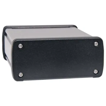 These rugged extruded silver anodised aluminium boxes are fitted with black aluminium end caps for a professional finish. Extrusion has 5 PCB internal mounting ribs. Tough single piece extruded design. Includes four rubber feet.
